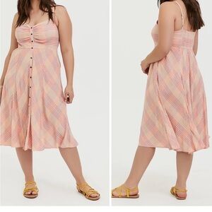 Torrid Pink Plaid Button Midi Dress